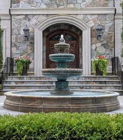 144" Diameter Traditional Acanthus Leaf Detail Fountain in Antique Gold Granite