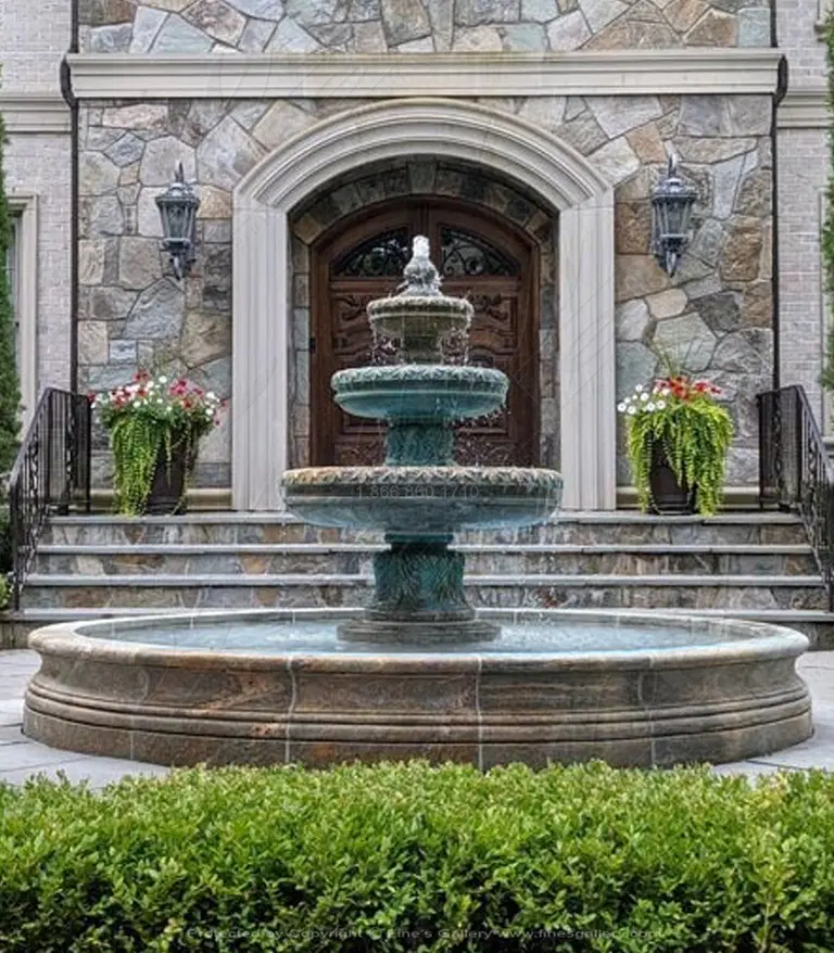 144" Diameter Traditional Acanthus Leaf Detail Fountain in Antique Gold Granite