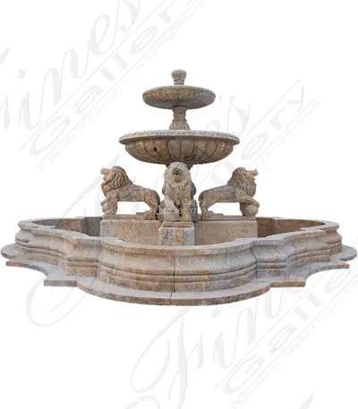 Four Lions Fountain in Antique Gold Granite