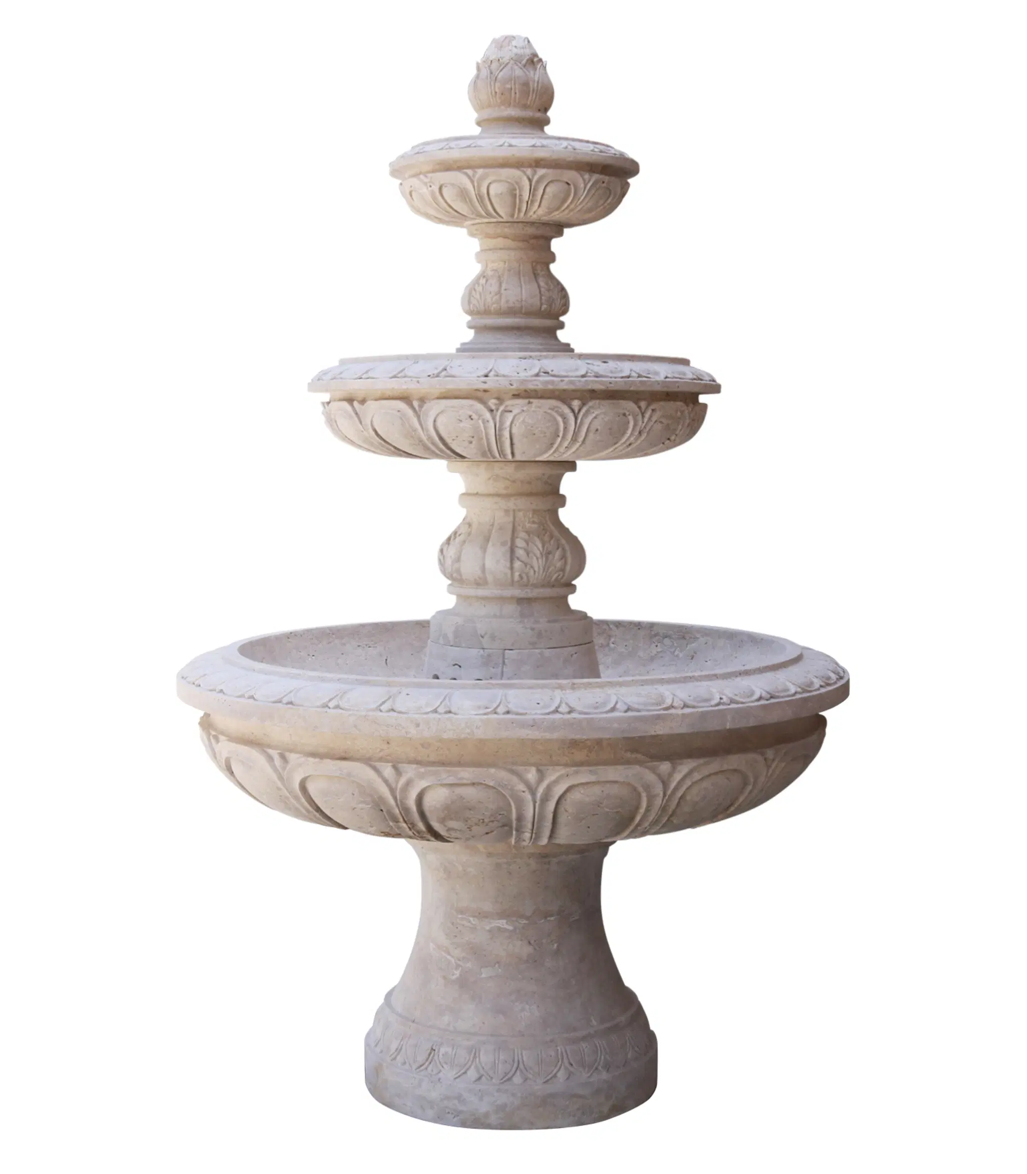 Three Tiered Fountain in Light Travertine — Model MF-127 — Hand-Crafted by Fine's Gallery