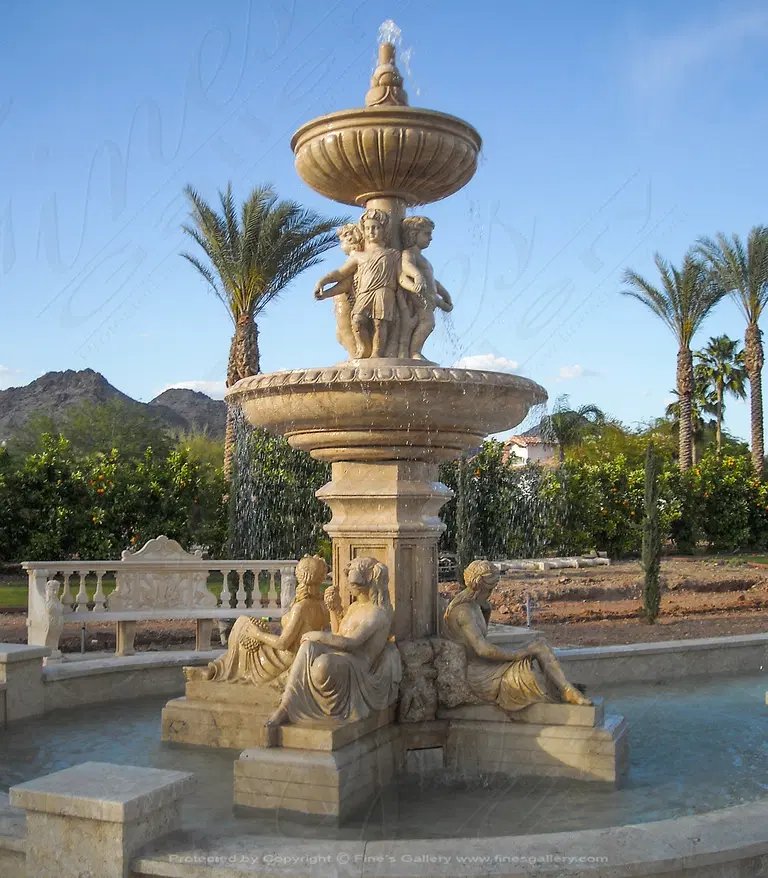 Monumental Fountain Structure in Classic Light Travertine