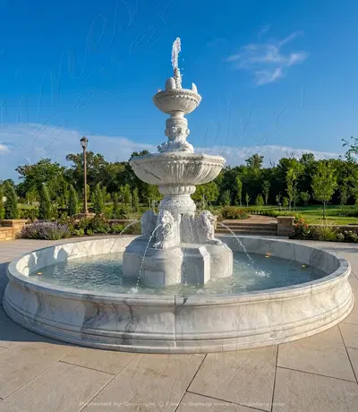 12 Feet Tall Monumental White Marble Fountain