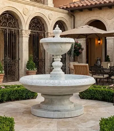 Oversized Single Tier Fountain in Statuary Marble