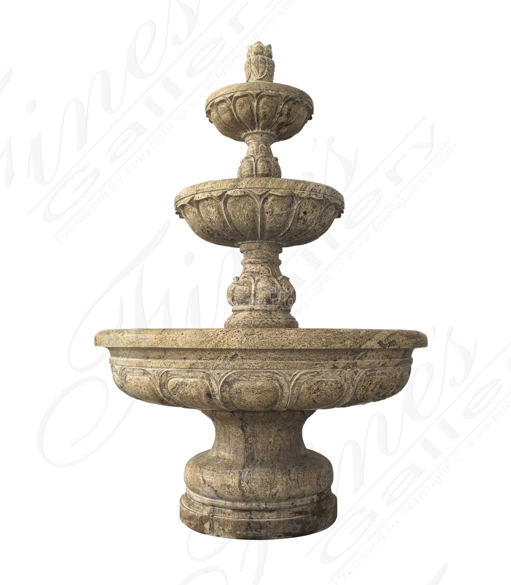 Granite Motor Court Three Tiered Fountain — Model MF-1329 — Hand-Crafted by Fine's Gallery