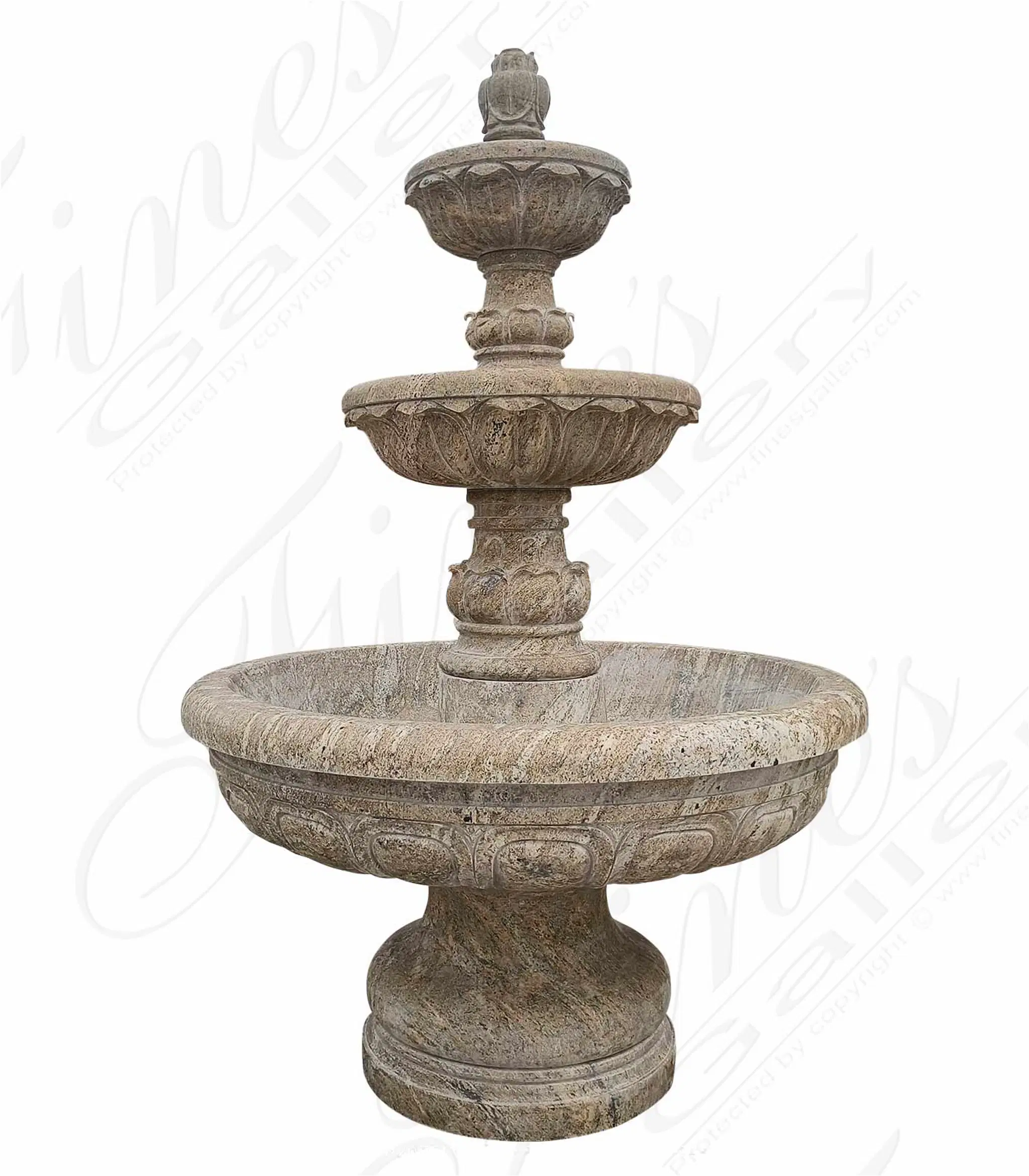 Granite Motor Court Three Tiered Fountain — Model MF-1329 — Hand-Crafted by Fine's Gallery
