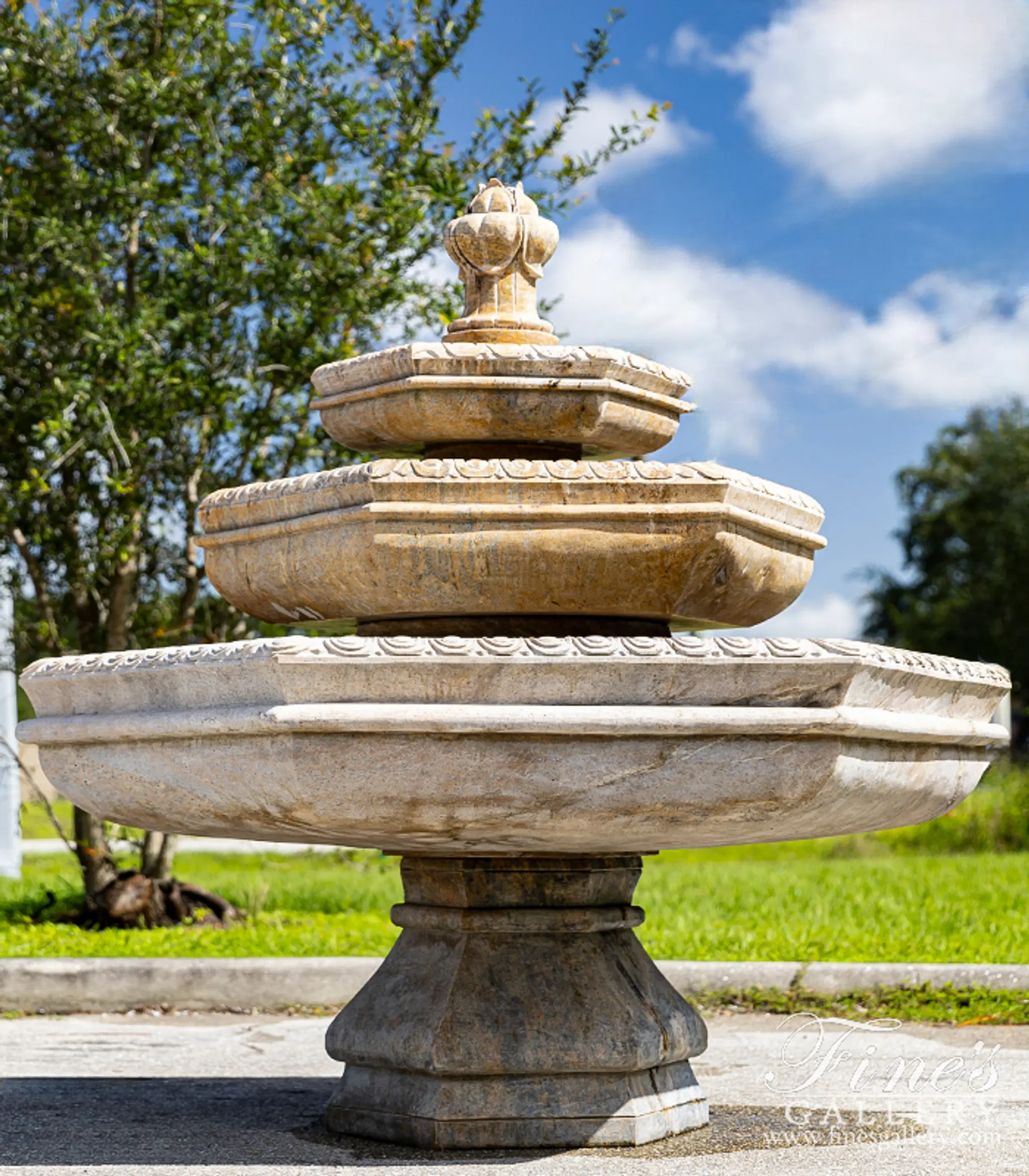 3 Tiered Granite Hexagon Fountain — Model MF-1382 — Hand-Crafted by Fine's Gallery