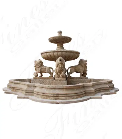 Old World Roman Marble Lions Fountain