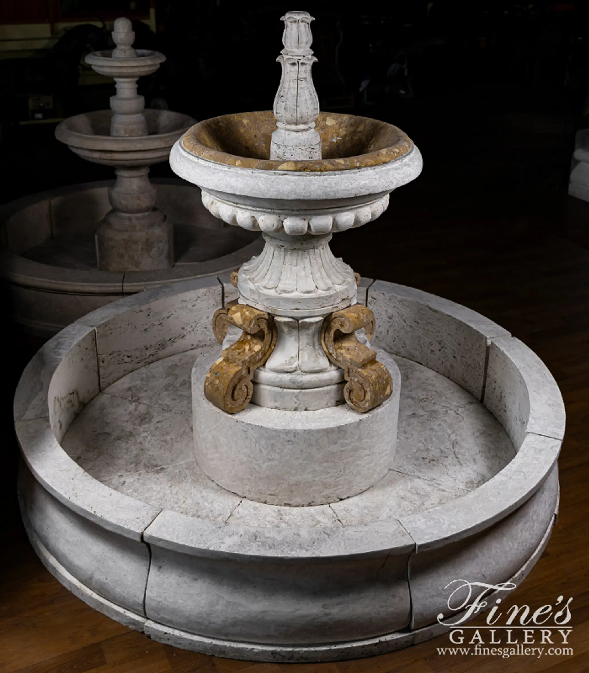 Single Tiered Fountain in Italian Ivory Travertine — Model MF-1445 — Hand-Crafted by Fine's Gallery