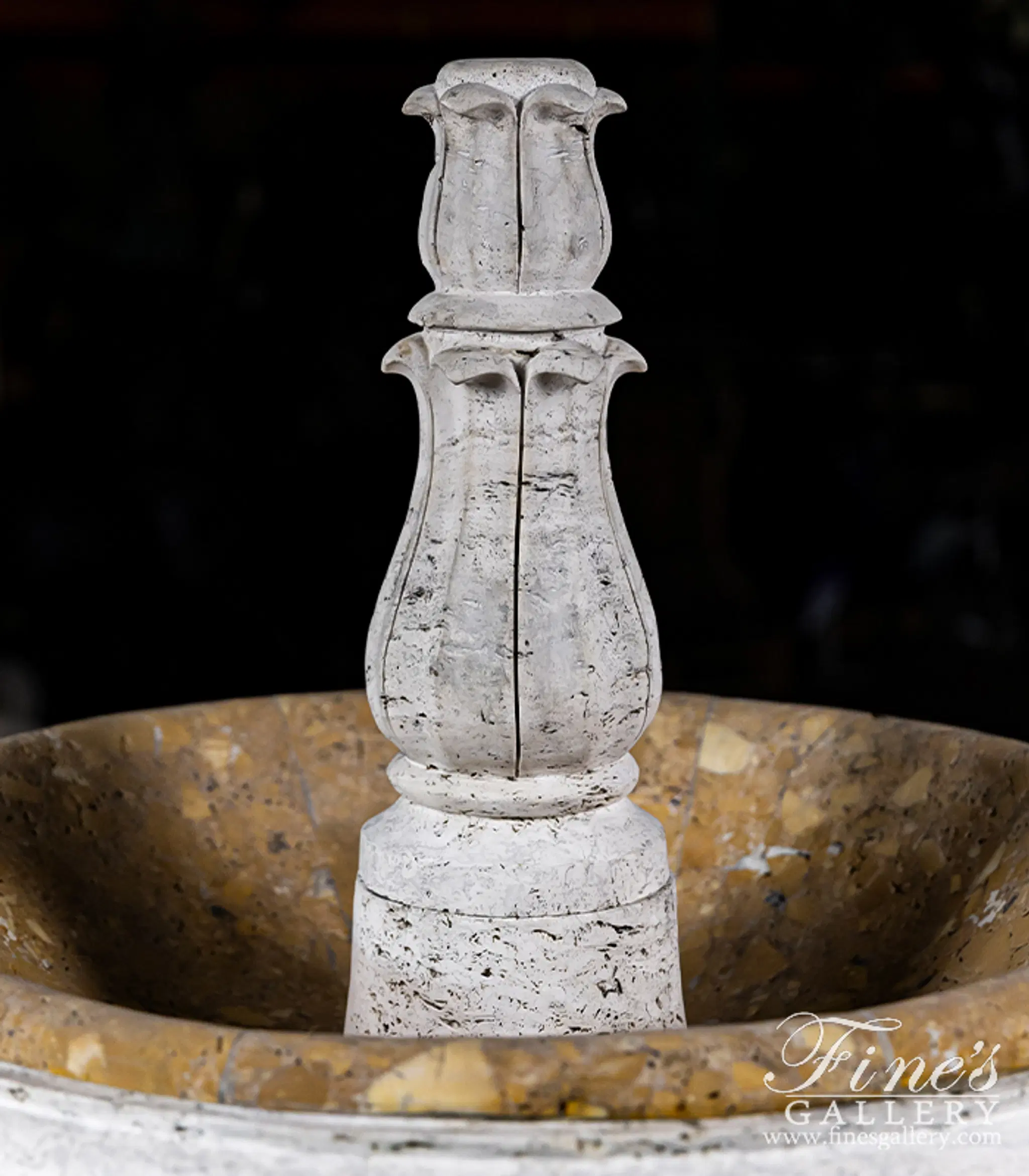 Single Tiered Fountain in Italian Ivory Travertine — Model MF-1445 — detail view 2