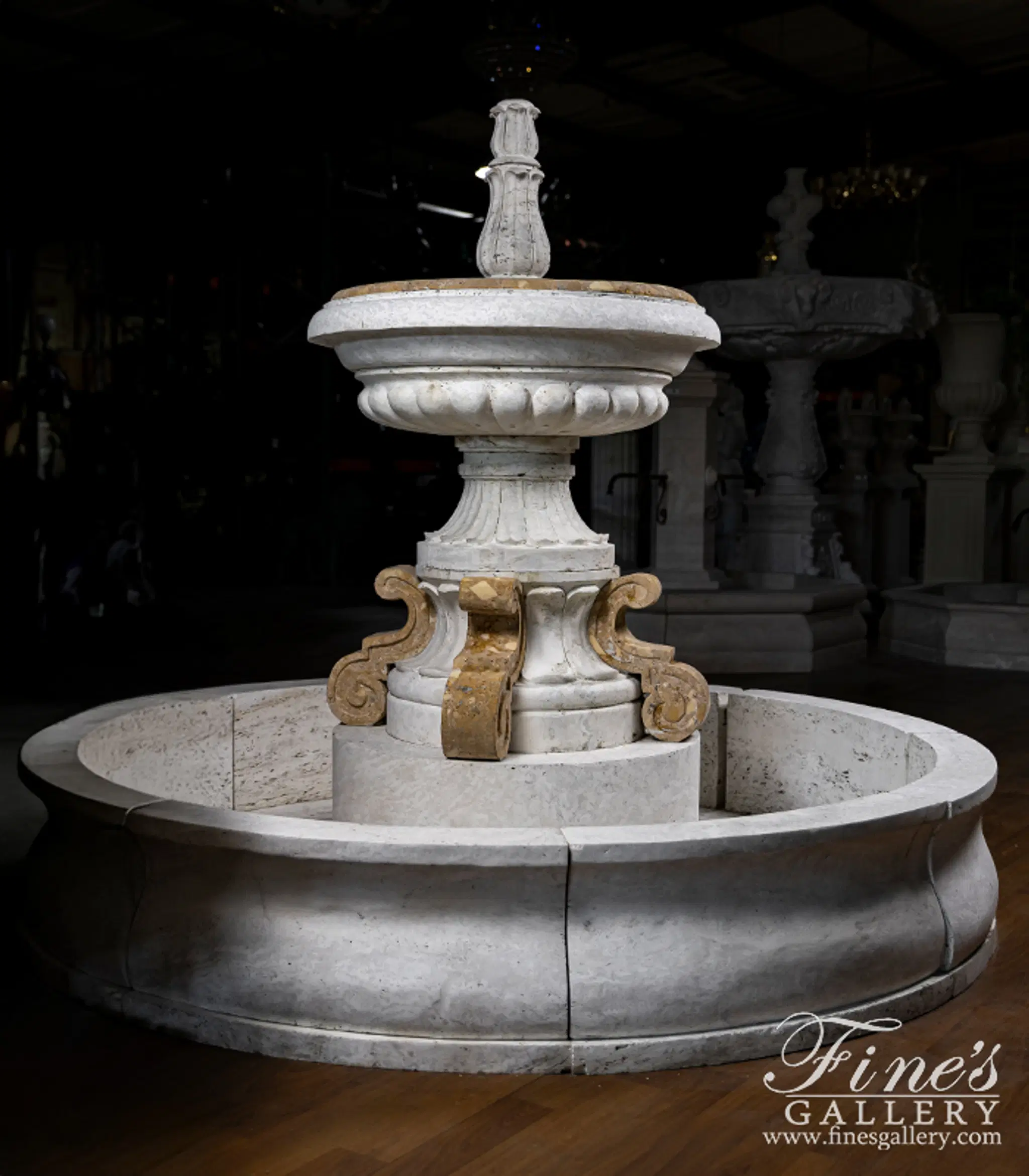 Single Tiered Fountain in Italian Ivory Travertine — Model MF-1445 — detail view 1