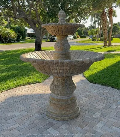 Two Tiered, Solid Granite Fountain