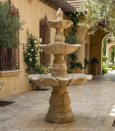 Three Tiered Fountain in Classic Light Travertine