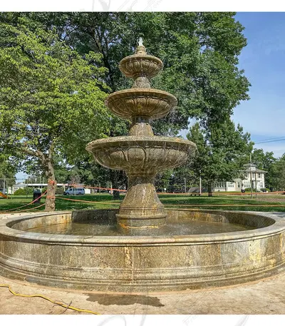 Oversized Three Tiered Fountain in Solid Granite