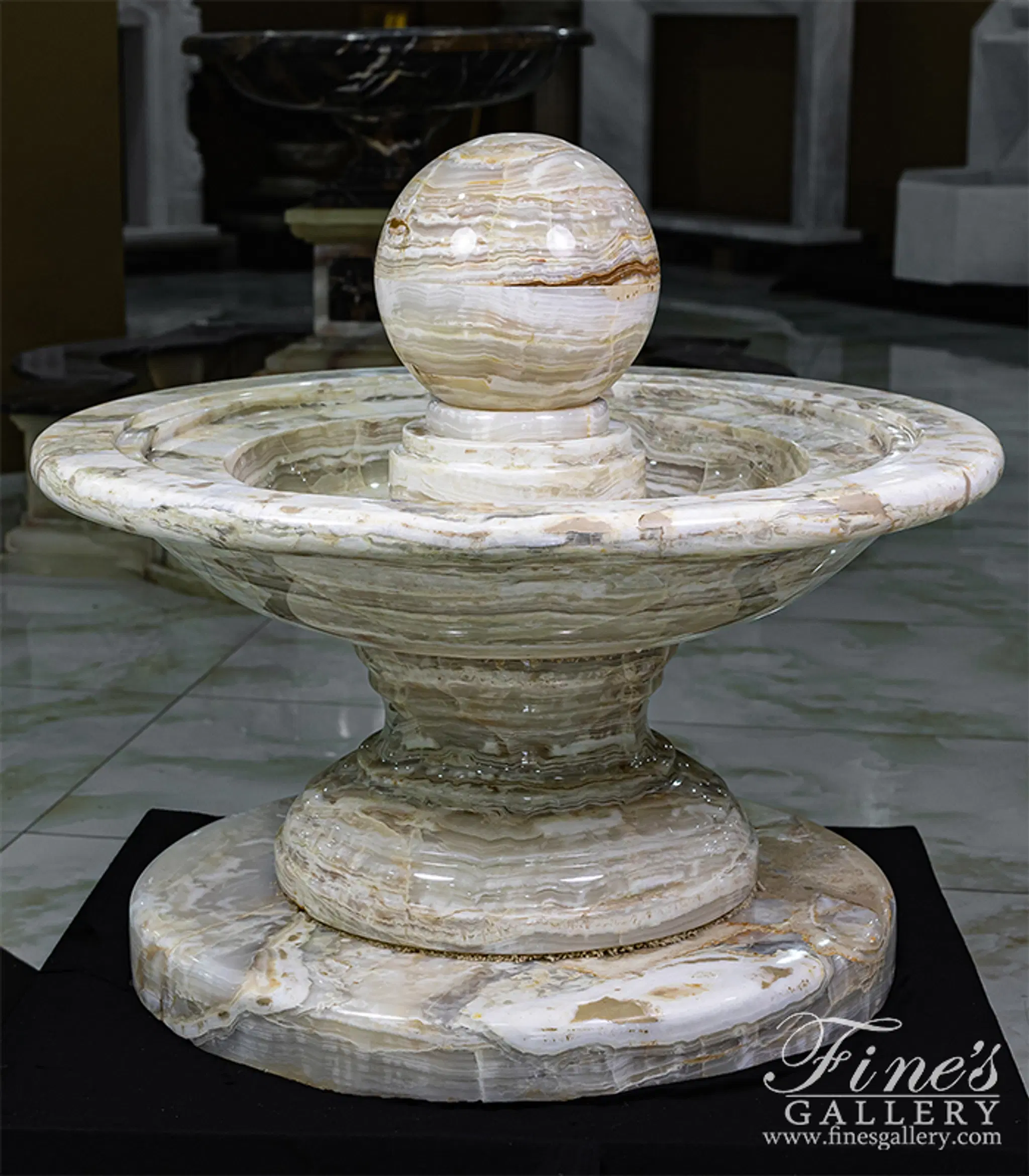 Hand-Crafted White Onyx Fountain with Sphere — Model MF-1597 — Hand-Crafted by Fine's Gallery