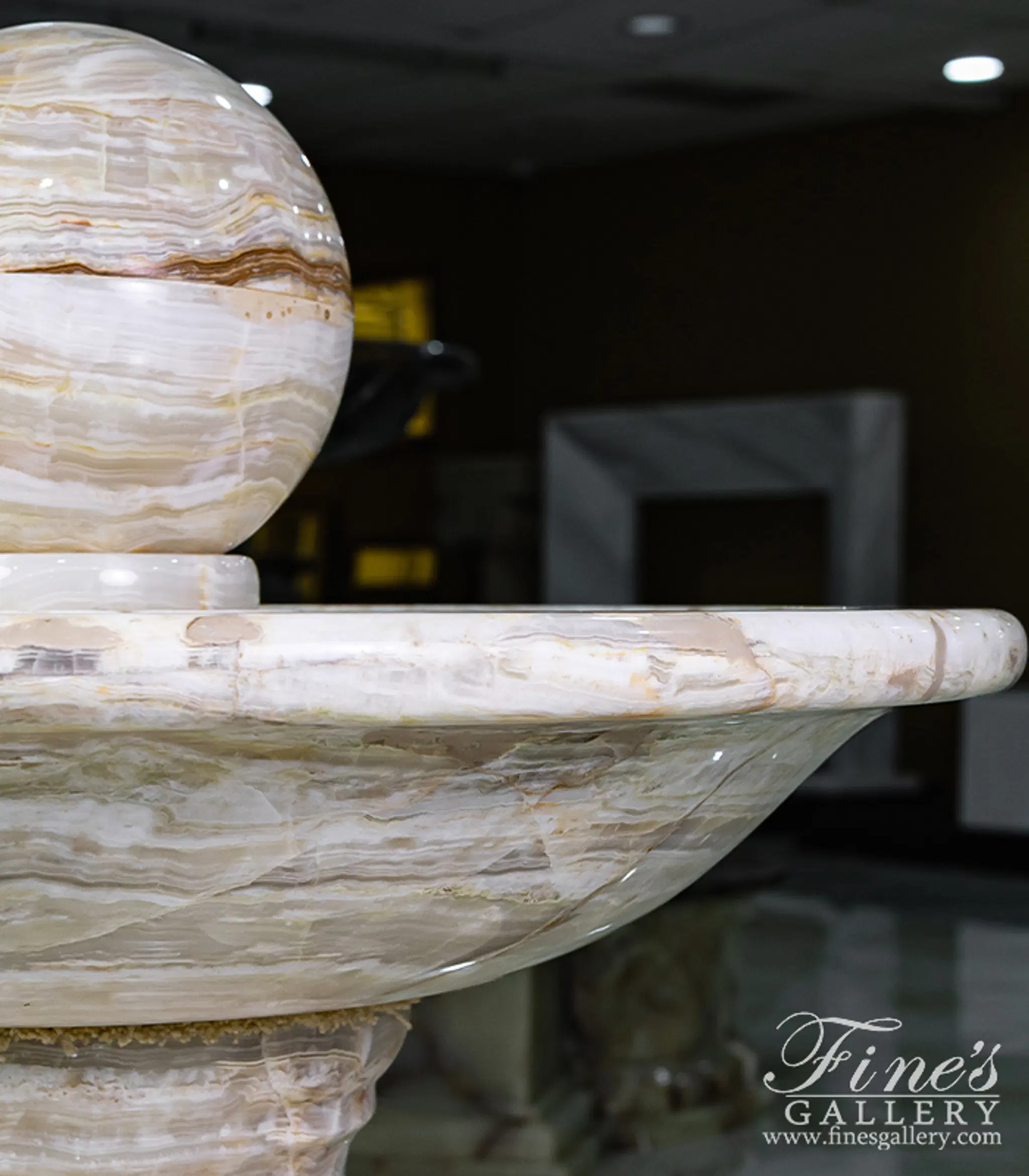 Hand-Crafted White Onyx Fountain with Sphere — Model MF-1597 — detail view 6