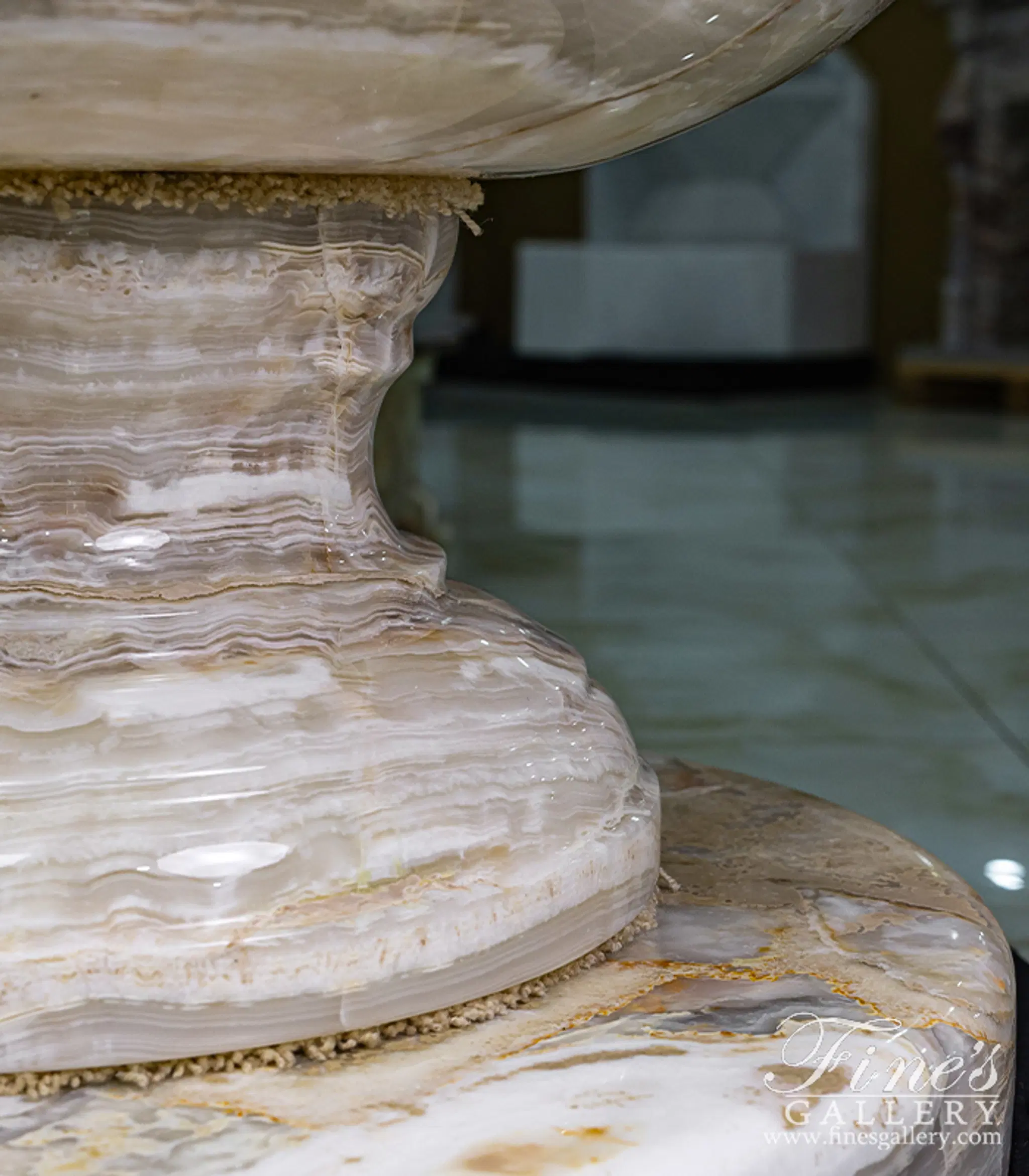 Hand-Crafted White Onyx Fountain with Sphere — Model MF-1597 — detail view 7