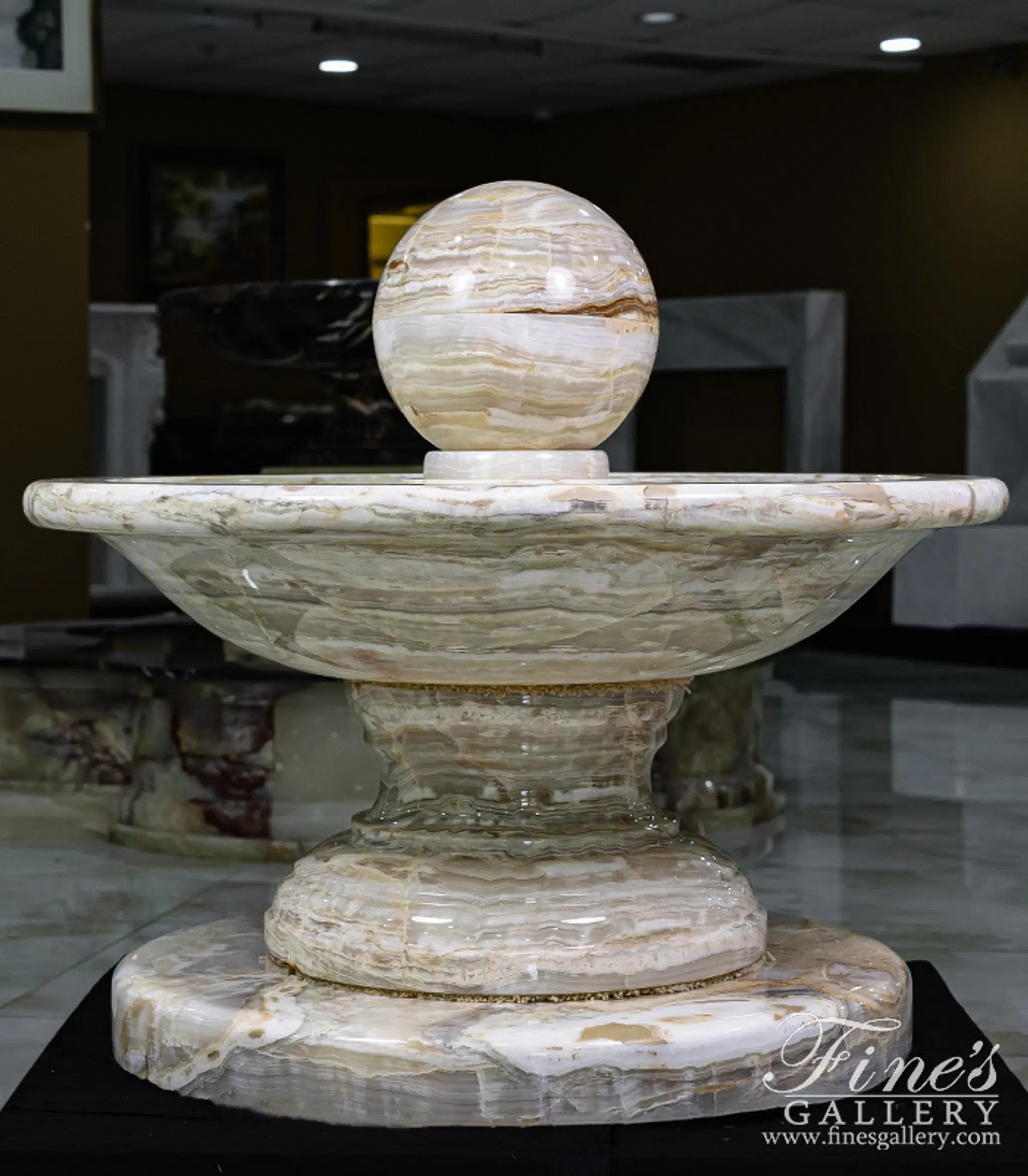 Hand-Crafted White Onyx Fountain with Sphere — Model MF-1597 — detail view 1