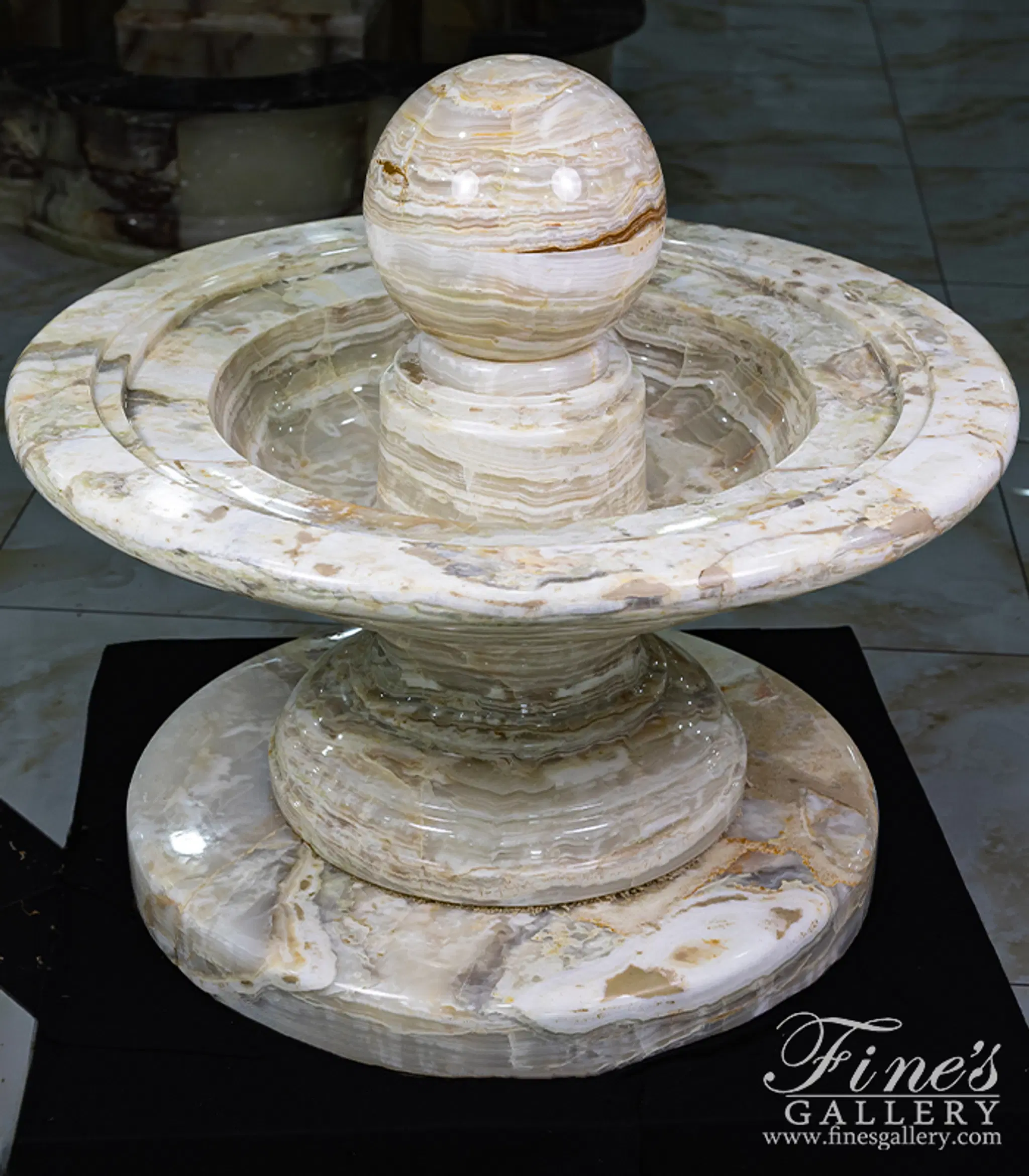 Hand-Crafted White Onyx Fountain with Sphere — Model MF-1597 — detail view 2