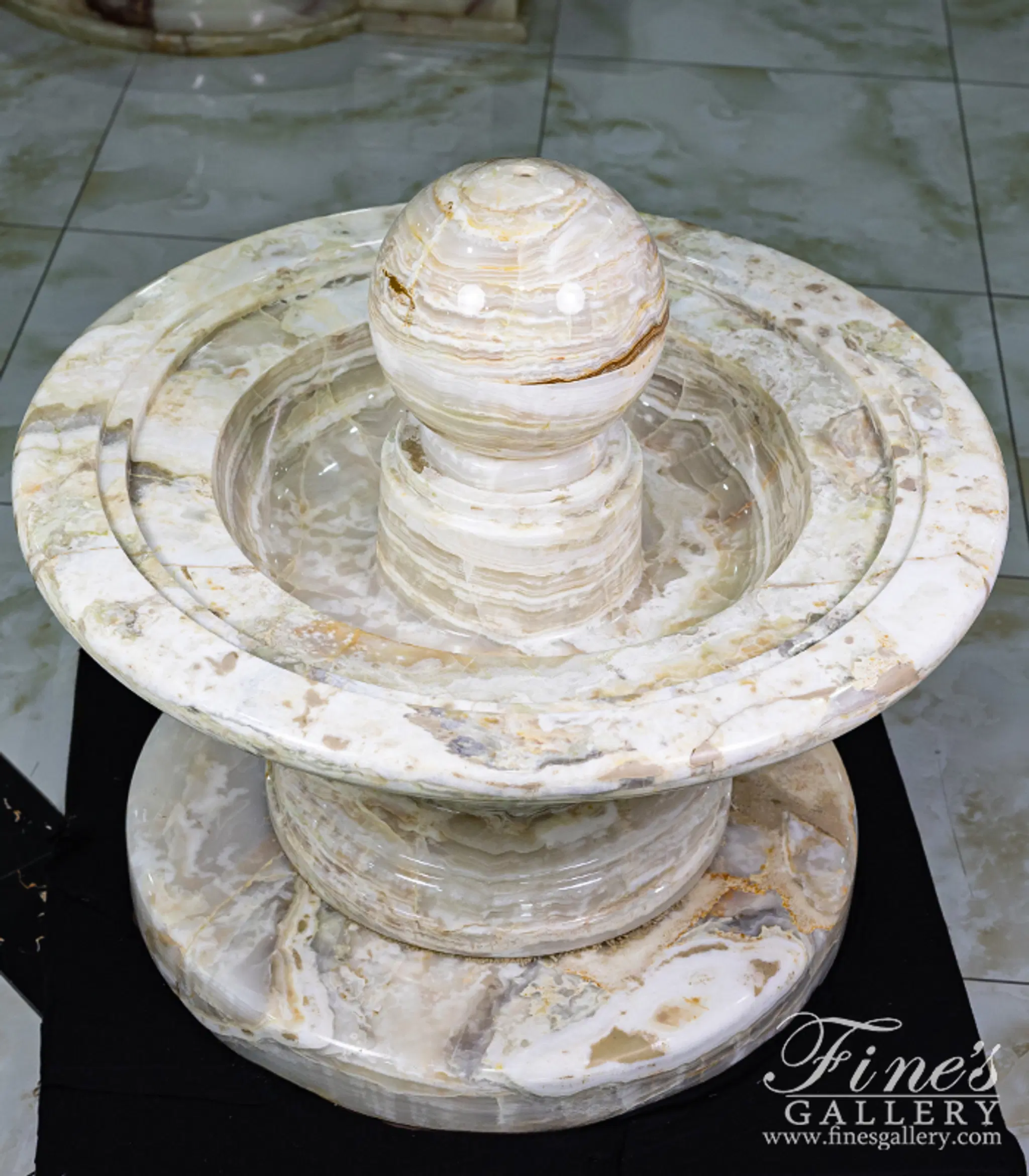 Hand-Crafted White Onyx Fountain with Sphere — Model MF-1597 — detail view 4