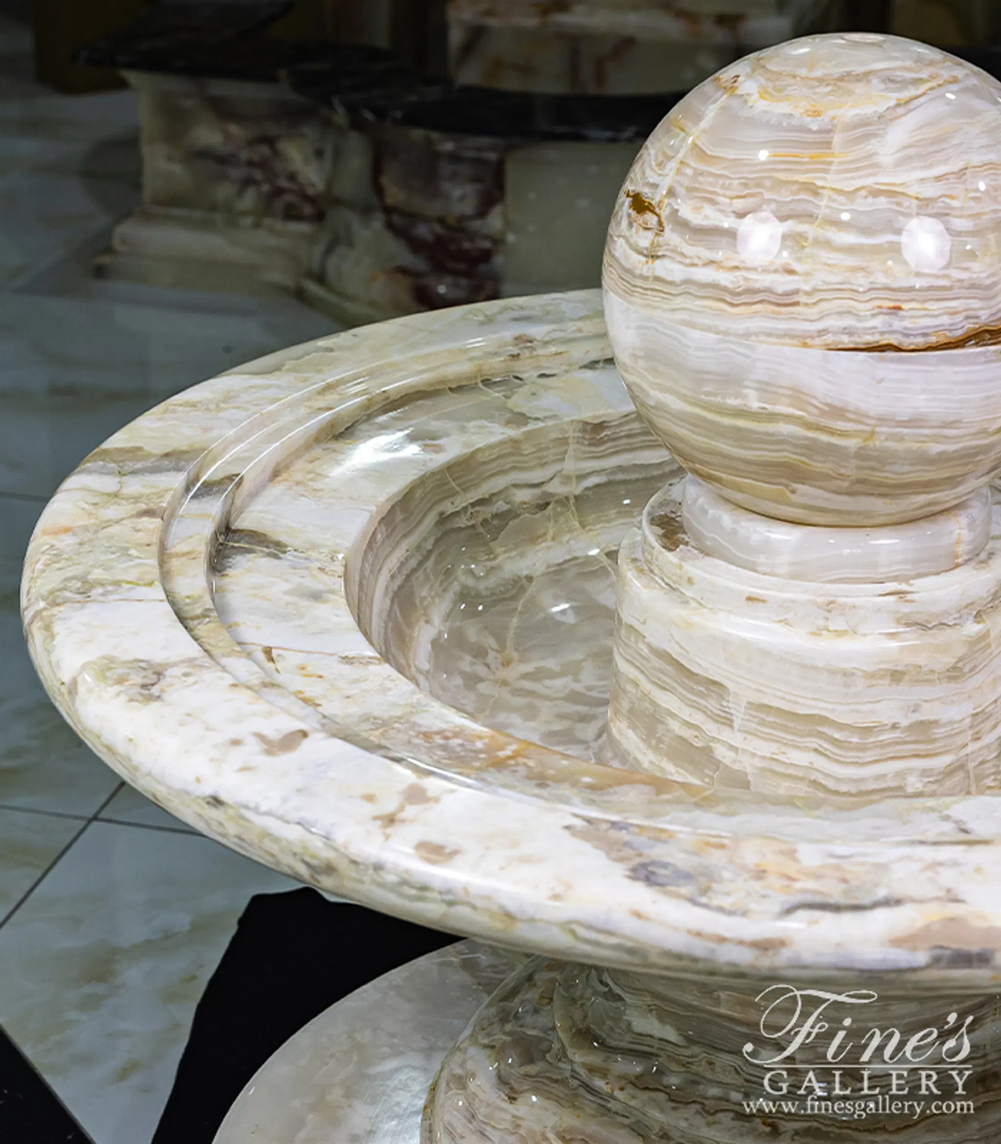Hand-Crafted White Onyx Fountain with Sphere — Model MF-1597 — detail view 5