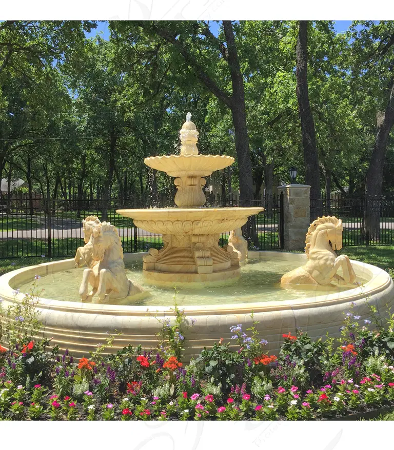 Antiqued Four Horse Marble Fountain