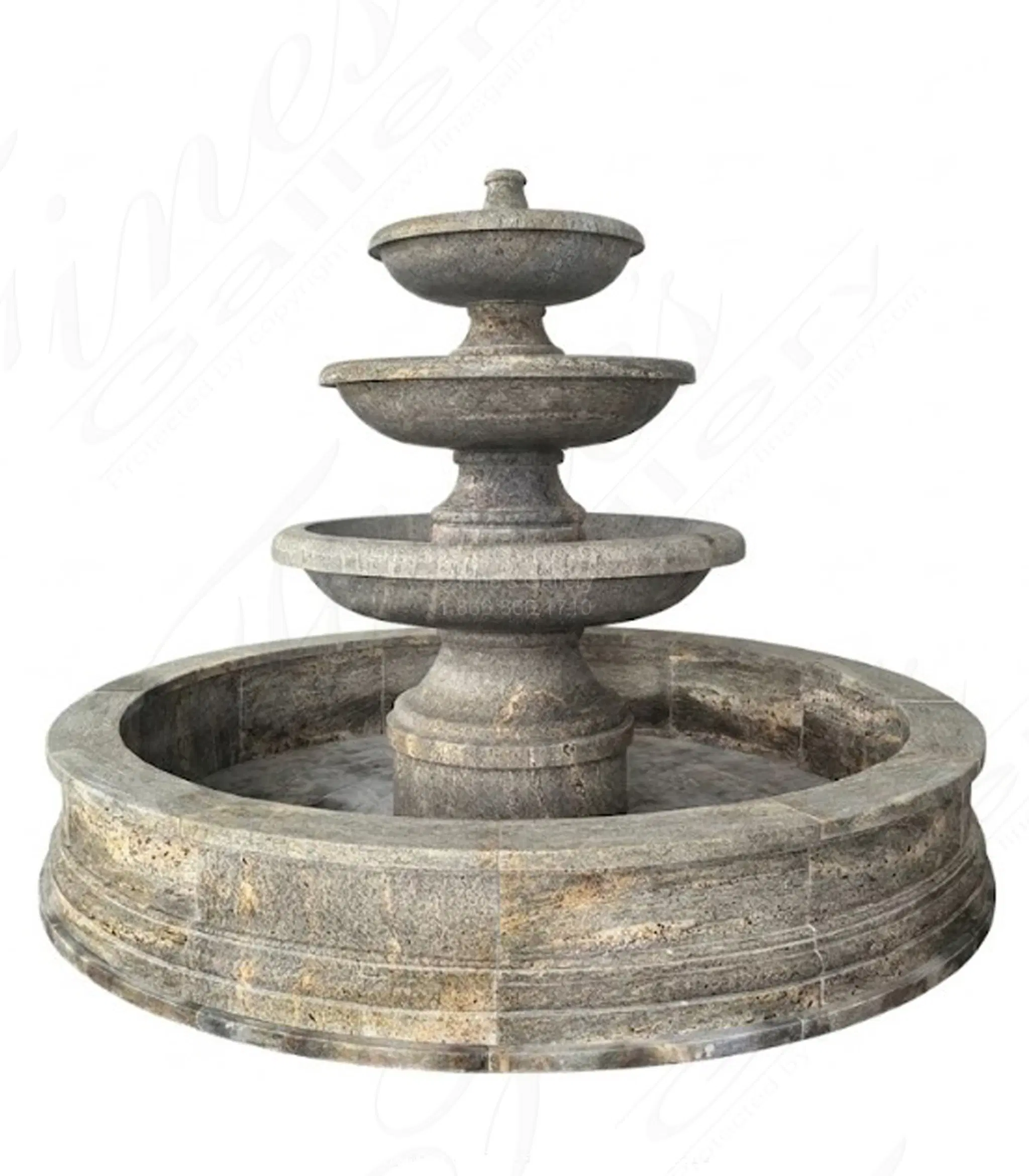 Three Tier Fountain in Antique Griggio Granite — Model MF-1639 — detail view 1