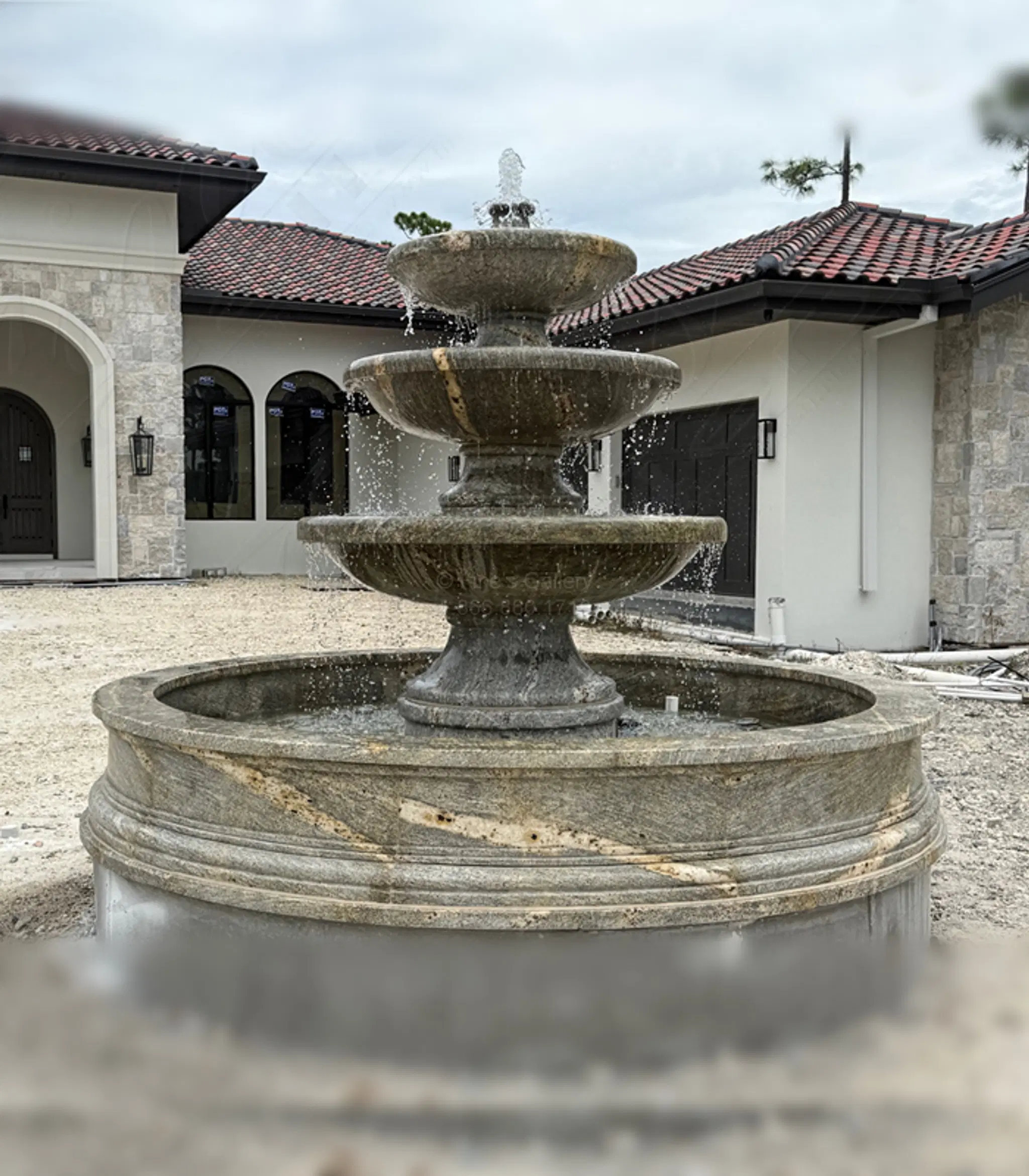 Three Tier Fountain in Antique Griggio Granite