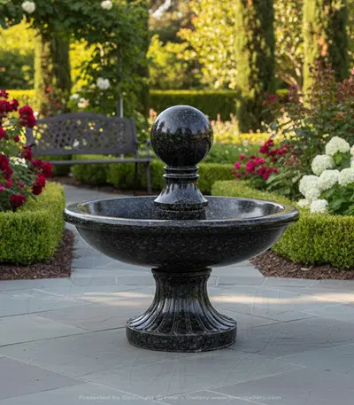 Contemporary Black Granite Sphere Fountain