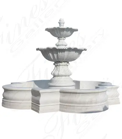 Two Tiered White Marble Fountain