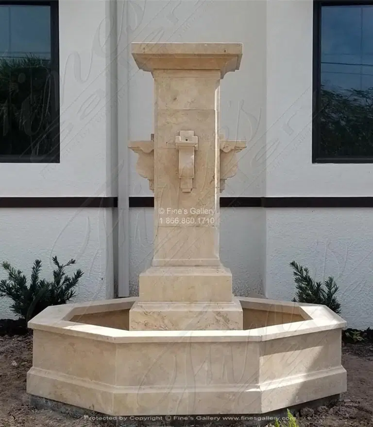 Contemporary Coastal Fountain in Light Travertine