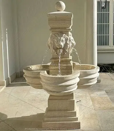 Majestic Lions Cream Marble Garden Fountain