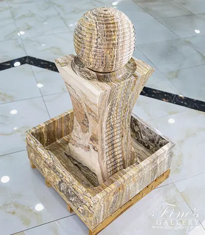 Travertine Onyx Sphere Fountain - Exotic Natural Stone Marble Water Feature for Indoor/Outdoor Gardens