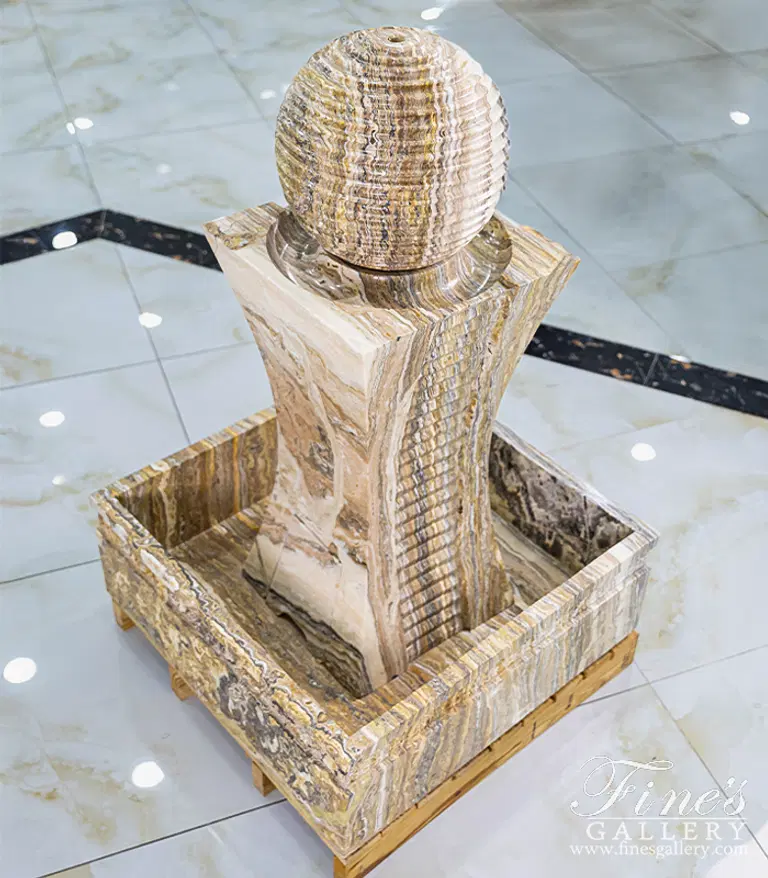 Travertine Onyx Sphere Fountain - Exotic Natural Stone Marble Water Feature for Indoor/Outdoor Gardens