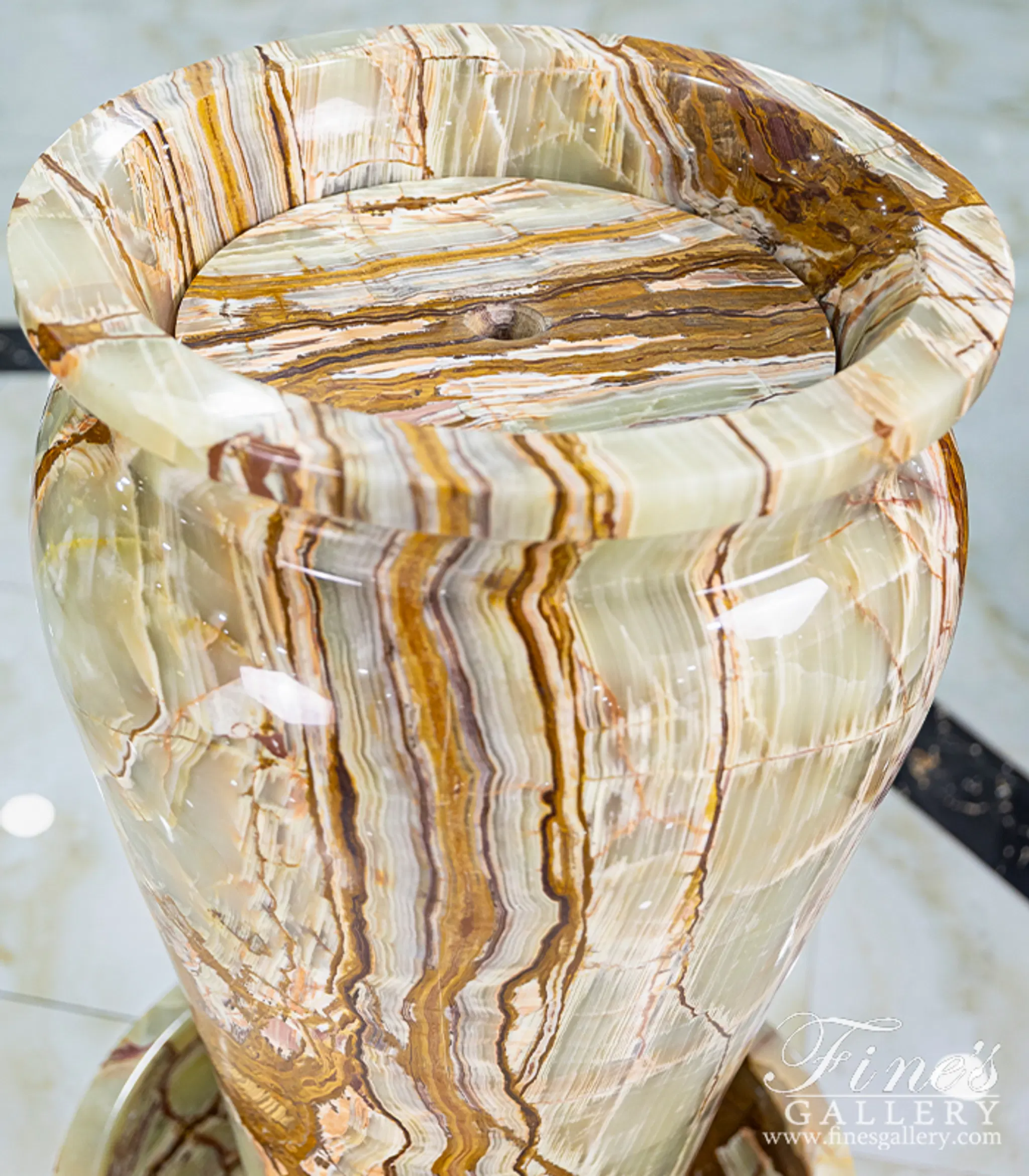 A Contemporary Urn Fountain in Stunning Green Onyx — Model MF-1735 — detail view 5