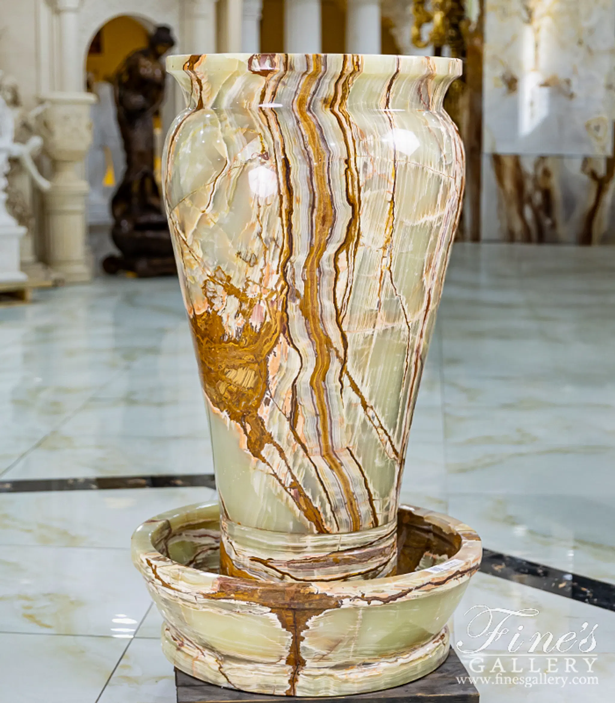 A Contemporary Urn Fountain in Stunning Green Onyx — Model MF-1735 — detail view 6