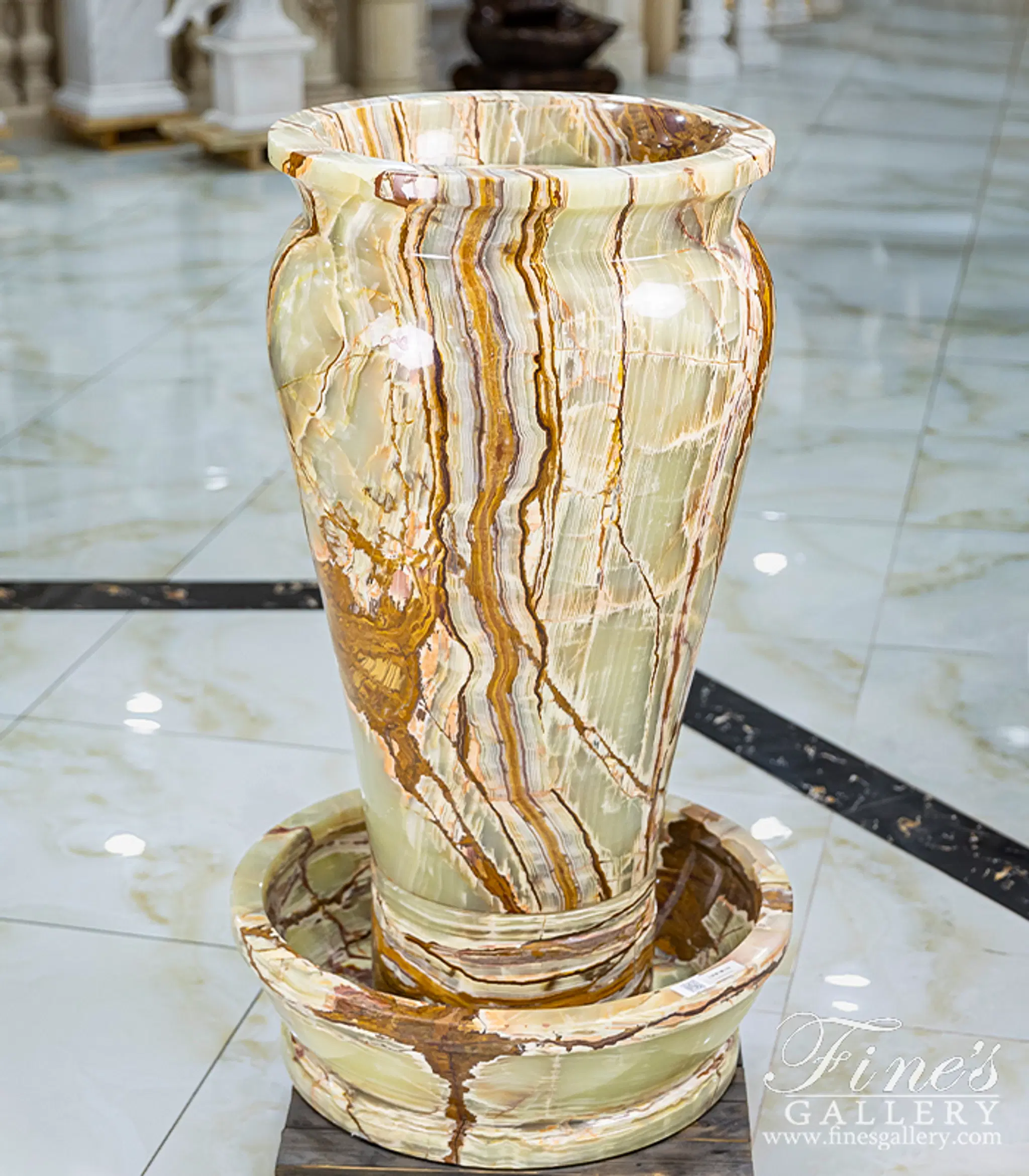 A Contemporary Urn Fountain in Stunning Green Onyx — Model MF-1735 — Hand-Crafted by Fine's Gallery
