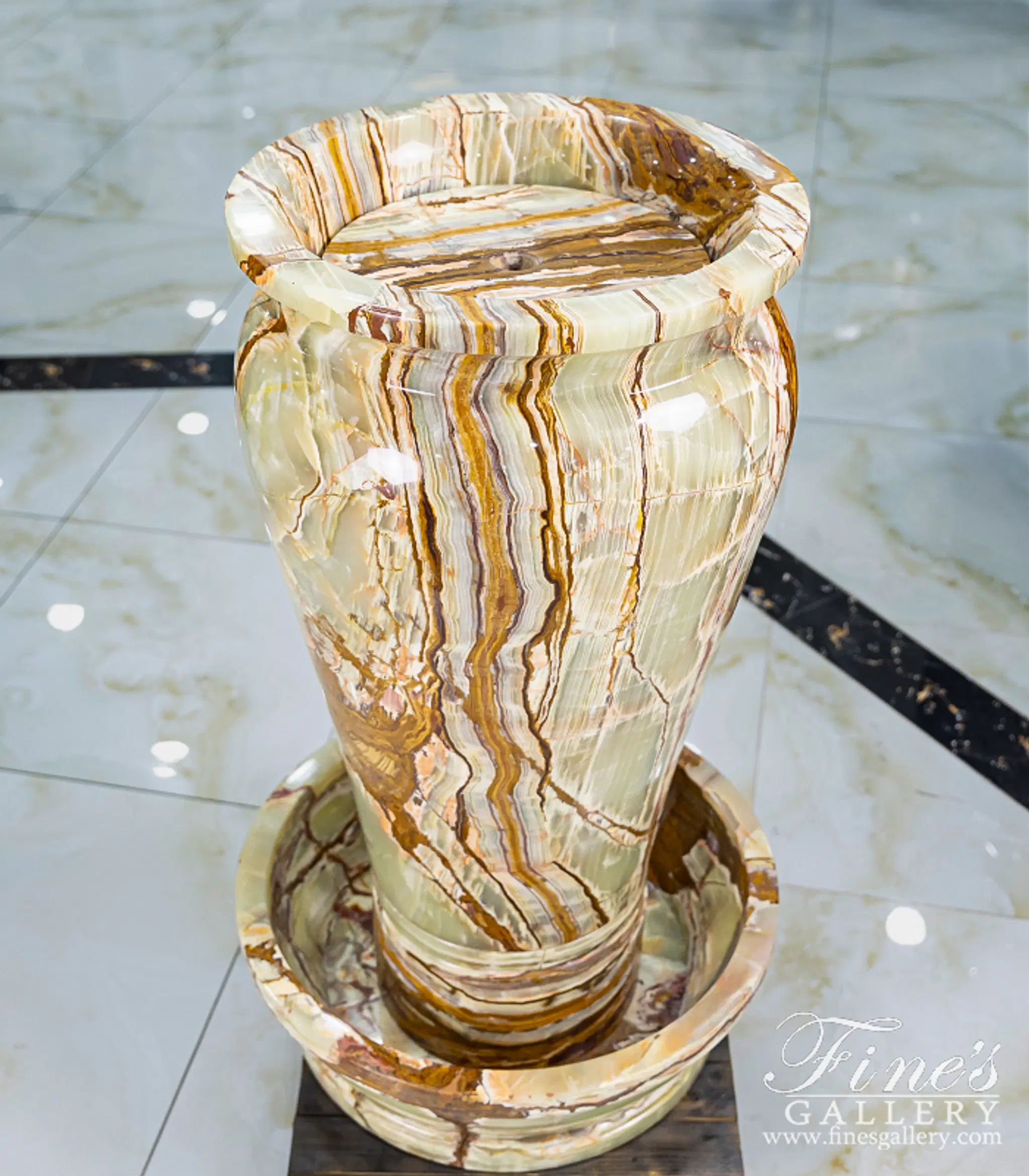 A Contemporary Urn Fountain in Stunning Green Onyx — Model MF-1735 — detail view 1