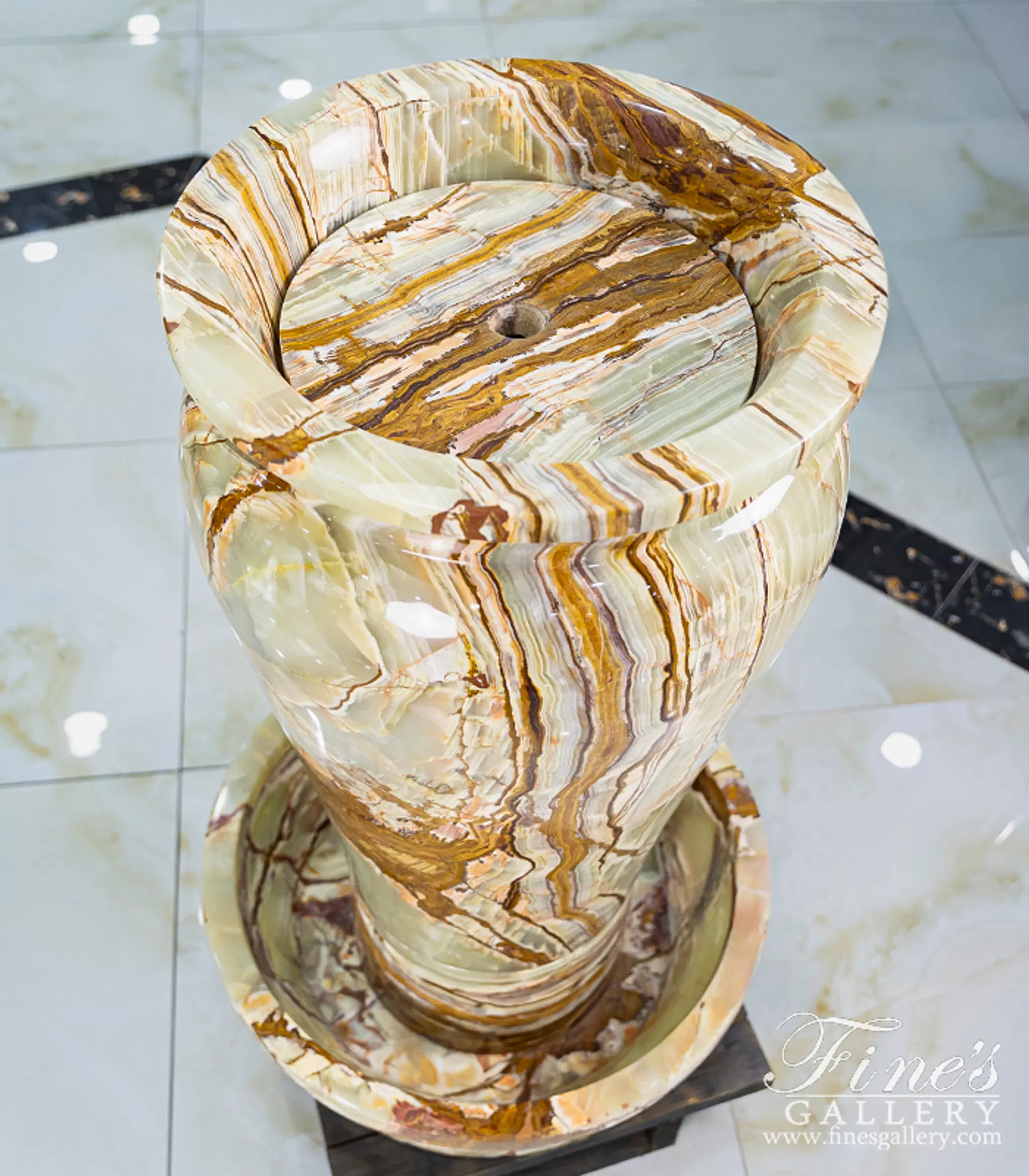 A Contemporary Urn Fountain in Stunning Green Onyx — Model MF-1735 — detail view 2