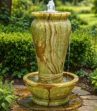 A Contemporary Urn Fountain in Stunning Green Onyx