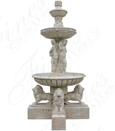 Light Travertine Ladies and Lions Fountain