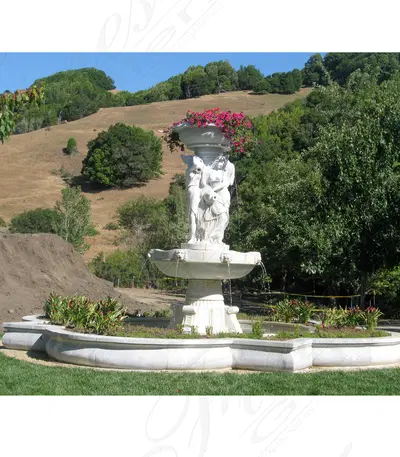 Elaborate 20 Ft Dia Marble Fountain in Statuary Marble