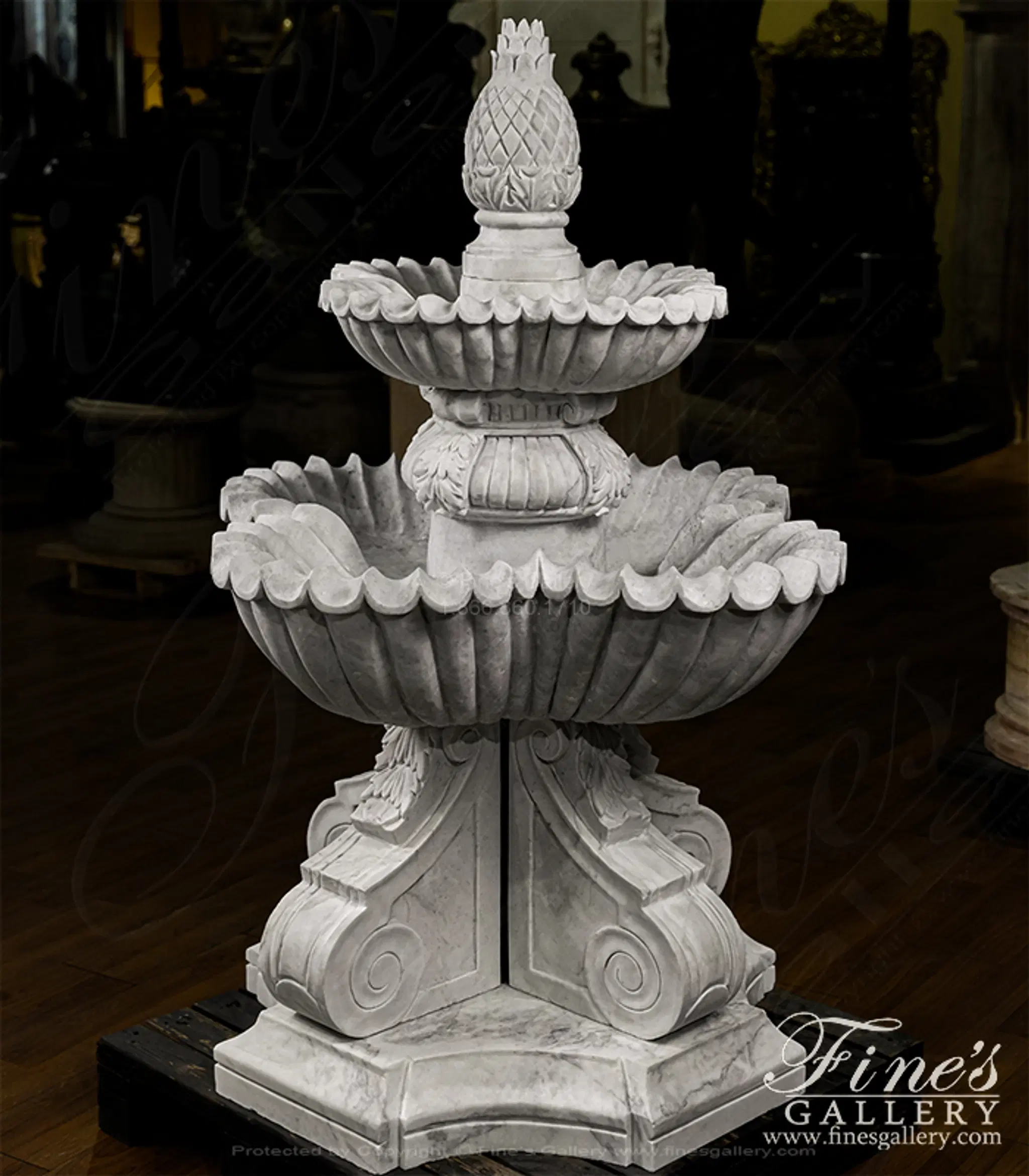  Luxurious Two Tiered White Marble Fountain