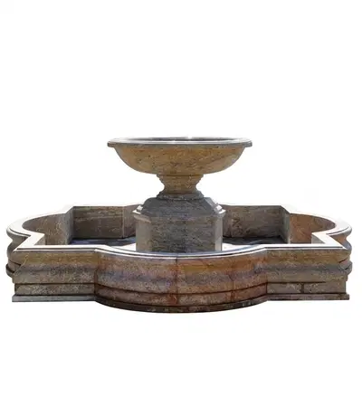 One Tier Quatrefoil Granite Fountain