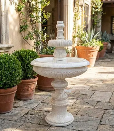 Classic Cream Two Tiered Marble Fountain