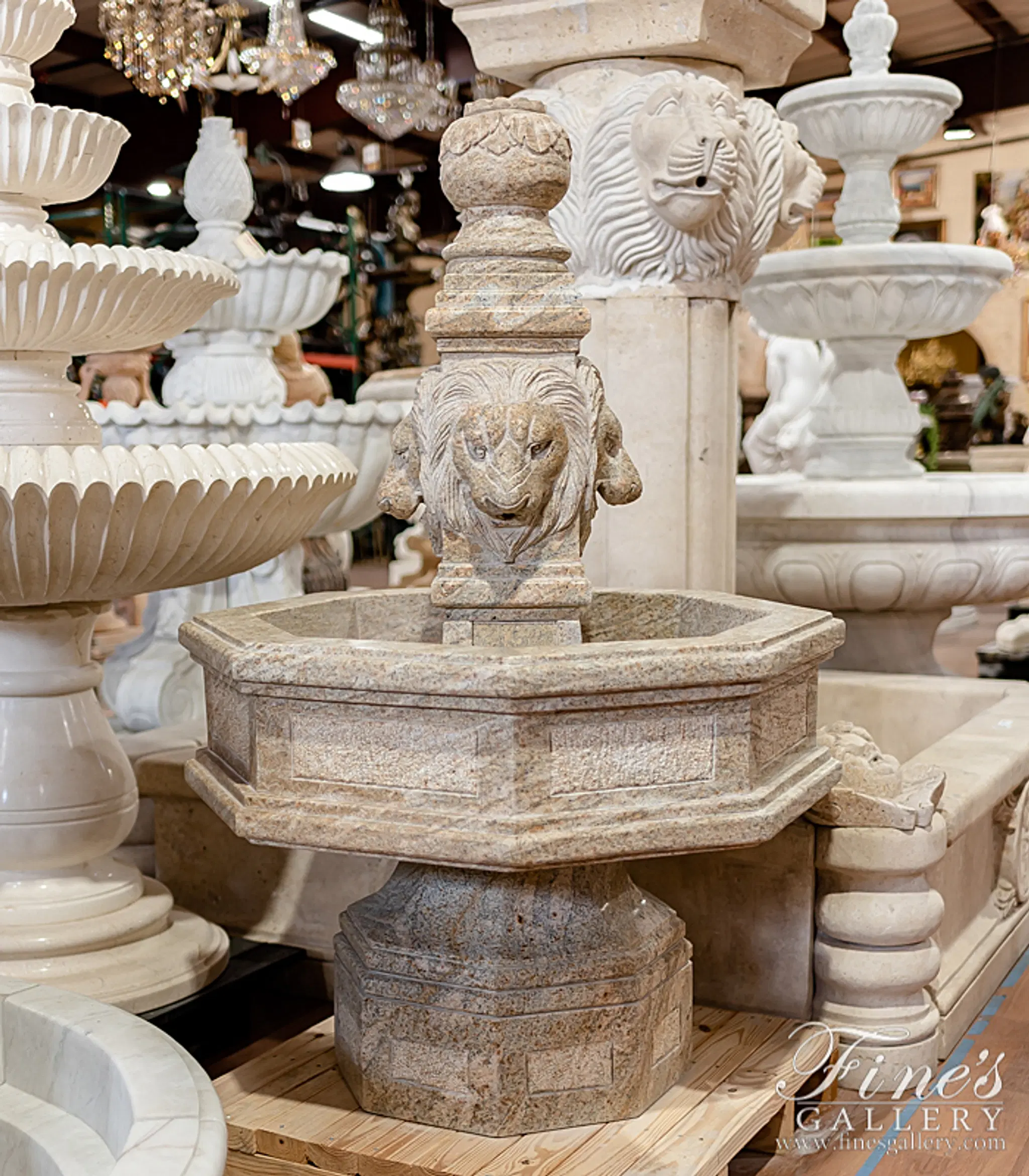 Granite Majesty Lions Garden Fountain XIV — Model MF-1877 — Hand-Crafted by Fine's Gallery