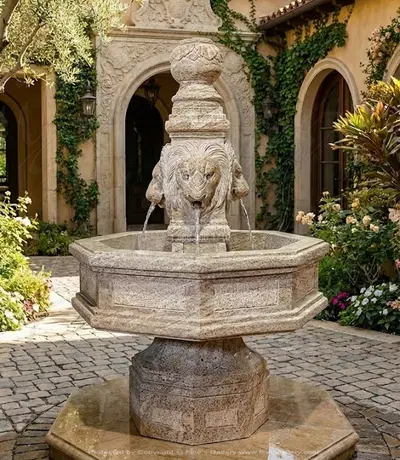 Granite Majesty Lions Garden Fountain XIV