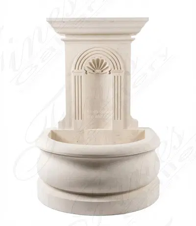 French Limestone Shell Motif Wall Fountain