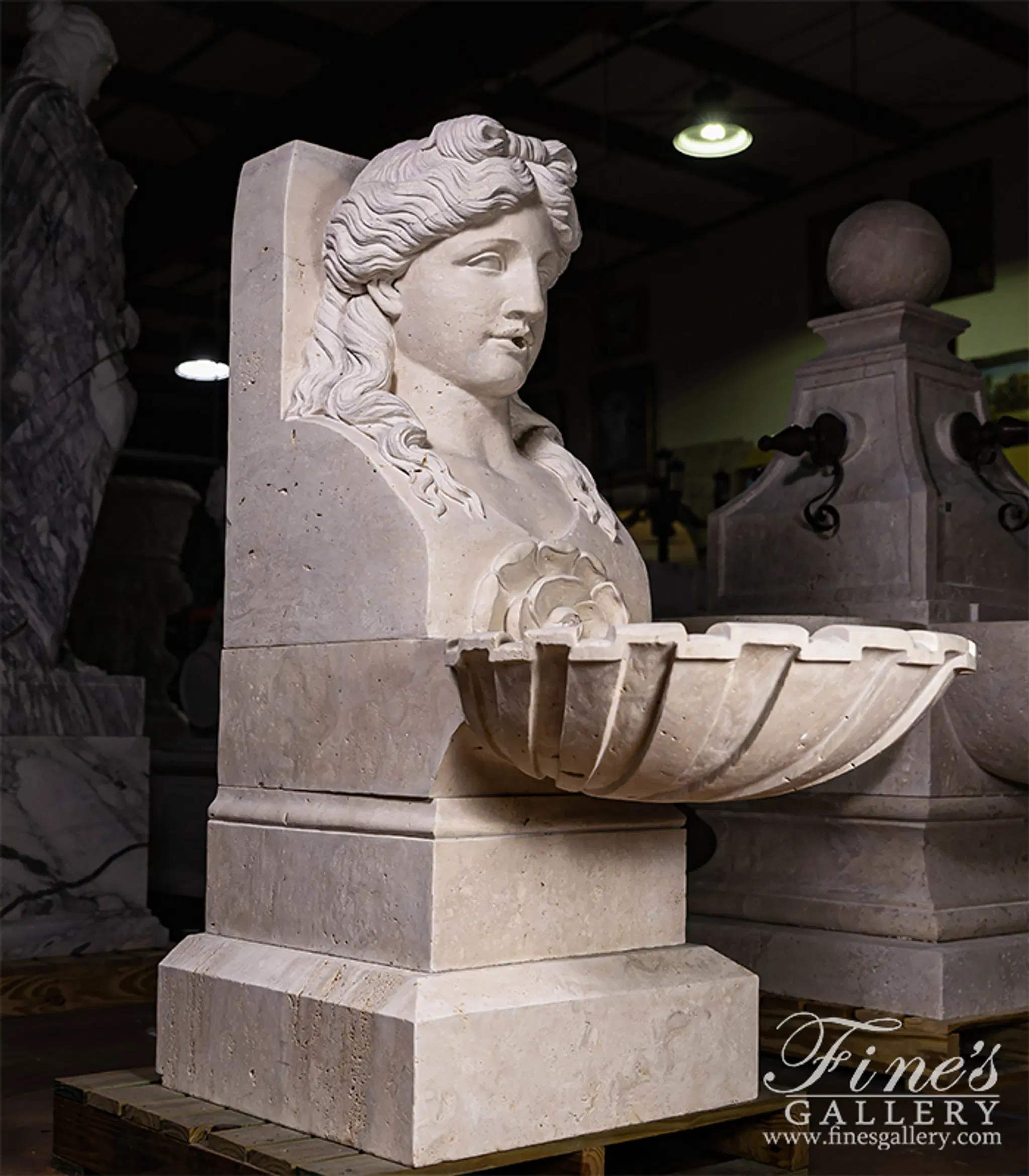 Roman Lady Fountain In Hand Carved Italian Travertine — Model MF-1954 — detail view 1