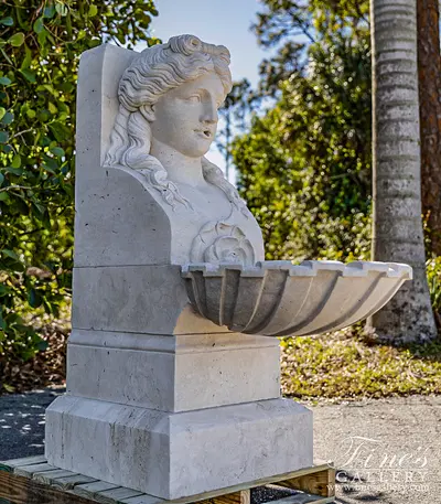 Roman Lady Fountain In Hand Carved Italian Travertine