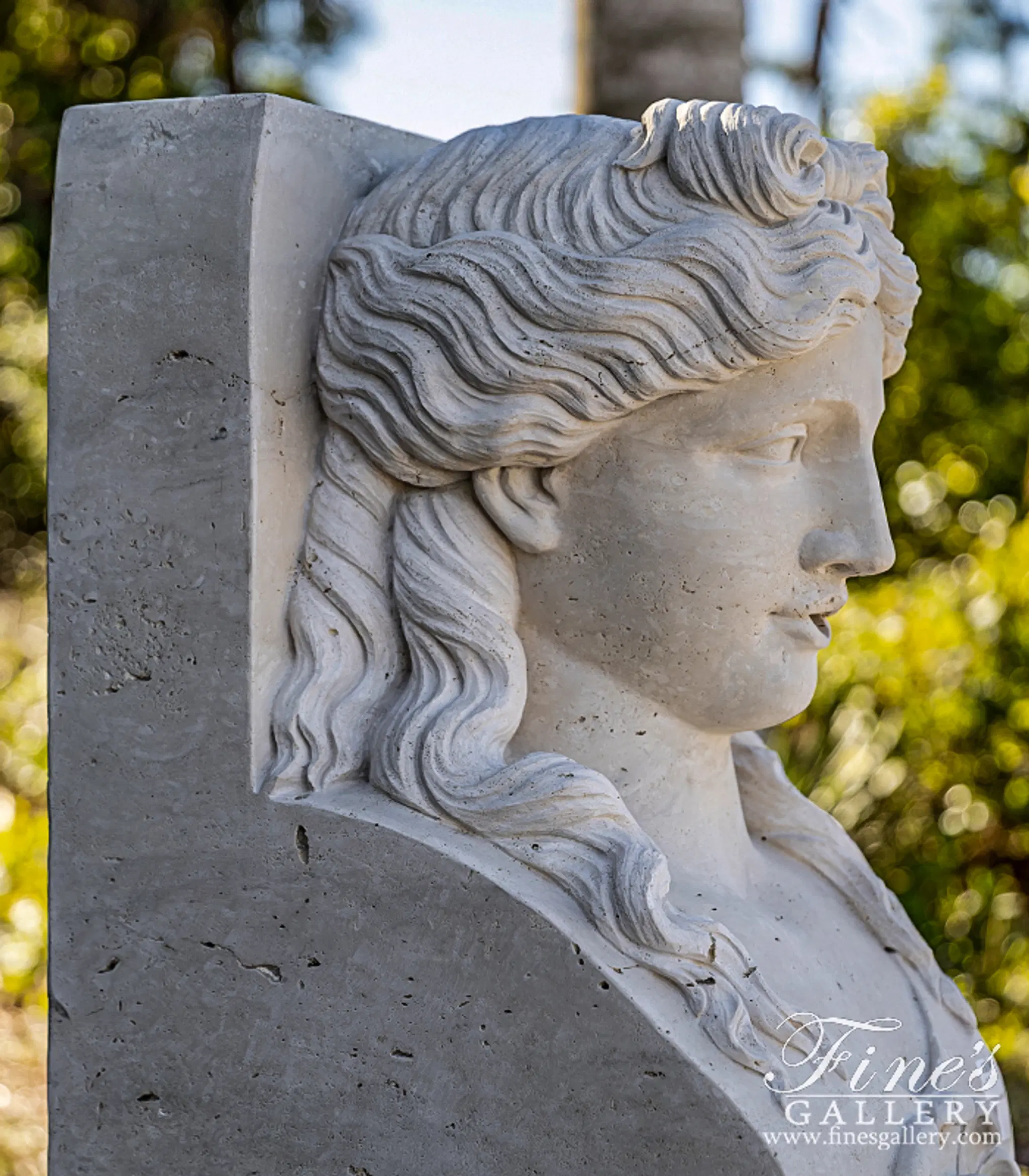 Roman Lady Fountain In Hand Carved Italian Travertine — Model MF-1954 — detail view 3